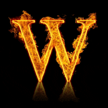 the letter w is surrounded by flames and smoke