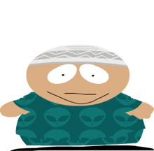 a cartoon character with a bandage on his head is wearing a teal shirt with aliens on it