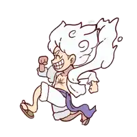a cartoon drawing of a man with white hair and a purple skirt