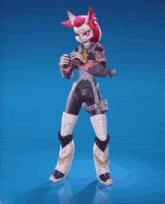 a cartoon character with a fox 's face and pink hair