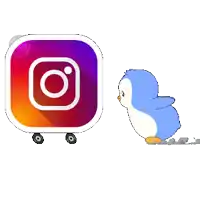 a penguin is standing next to a instagram icon