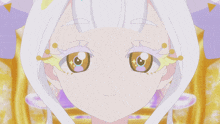 a close up of a cartoon character 's face with white hair