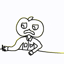 a black and white drawing of a person with an apple head and the number 10 on their shirt