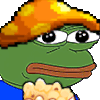 a pixel art of a frog wearing a hat and holding a popcorn bucket .