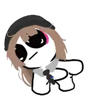 a cartoon drawing of a girl wearing a black hat and holding a microphone