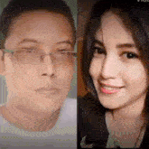 a man wearing glasses and a woman wearing a white shirt are standing next to each other .