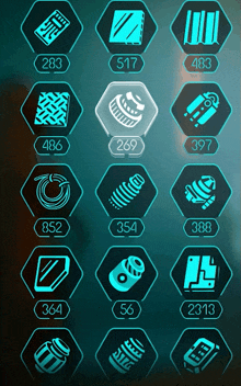 a row of icons with numbers starting with the number 283