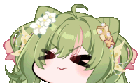 a cartoon of a girl with green hair and flowers in her hair