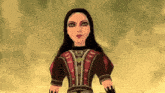 a cartoon drawing of a woman in a black and red outfit