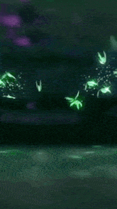 a green butterfly with smoke coming out of it 's wings on a dark background