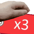 a close up of a person 's hand holding a red button with the number three on it .
