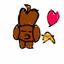 a drawing of a rabbit with a heart and a leaf