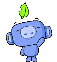 a cartoon character with a green leaf on top of his head