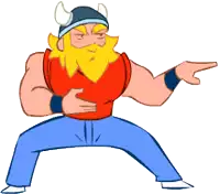 a cartoon drawing of a man with a beard wearing a horned hat