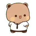 a teddy bear wearing a white shirt and tie is standing on a white background .