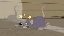 a cartoon rat with stars on its head is running