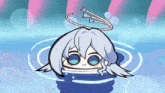 a cartoon character is floating in the water with bubbles surrounding her