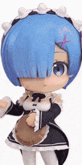 a figurine of rem from re zero starting life in another world has blue hair