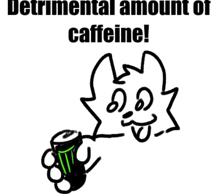 a black and white drawing of a cat holding a can of caffeine .