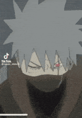 a close up of a person 's face with a gray haired anime character .