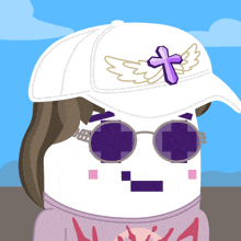 a cartoon character wearing a white hat with a cross on it