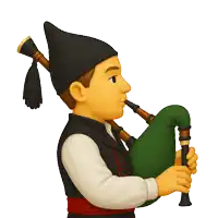 a cartoon man is playing a bagpipe with a black hat on