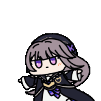 a cartoon drawing of a girl with purple eyes and purple hair