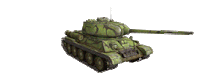 a green tank with a antenna on top of it is moving on a white background .