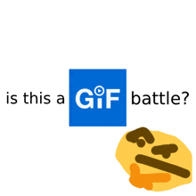 a thought bubble next to a blue box that says gif battle