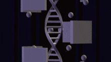 a 3d rendering of a dna molecule surrounded by spheres