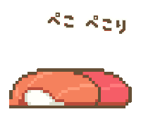 a pixel art drawing of a sushi roll with a red topping
