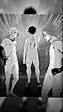 a group of soccer players standing next to each other on a field .