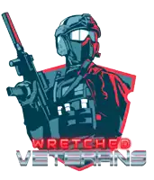 a logo for wretched veterans shows a soldier with a gun