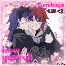a picture of two anime characters with the words " how gorgeous " written on it