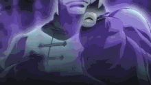 a close up of a man 's chest with purple smoke behind him