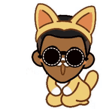 a cartoon of a person dressed as a cat wearing sunglasses .
