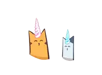 two cartoon characters with unicorn horns are standing next to each other on a white background