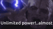 a close up of a person screaming with the words unlimited power almost written on the bottom