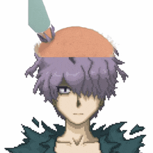 a pixel art of a person 's head with a purple hair