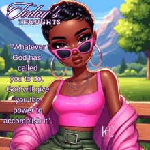 a cartoon of a girl wearing sunglasses and a pink top with the words today 's thoughts on the bottom