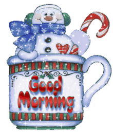 good morning christmas mug sparkle snowman