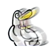 a cartoon duck with a yellow beak is sitting on a white background .