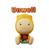 a cartoon character with the word unwell written above him