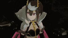 a close up of a cartoon character 's face with a skeleton on her head