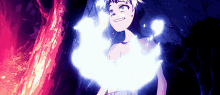 a cartoon of a boy with a glowing flame around his chest