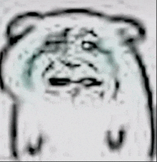 a close up of a cartoon character 's face with tears running down its face .
