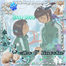 a picture of a girl and a boy with the words true love on top