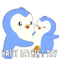 two penguins hugging each other with the words happy father 's day below them