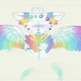 a drawing of a cat with wings and a crown on it .