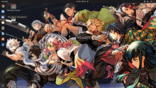 a computer screen shows a group of anime characters holding swords and shields